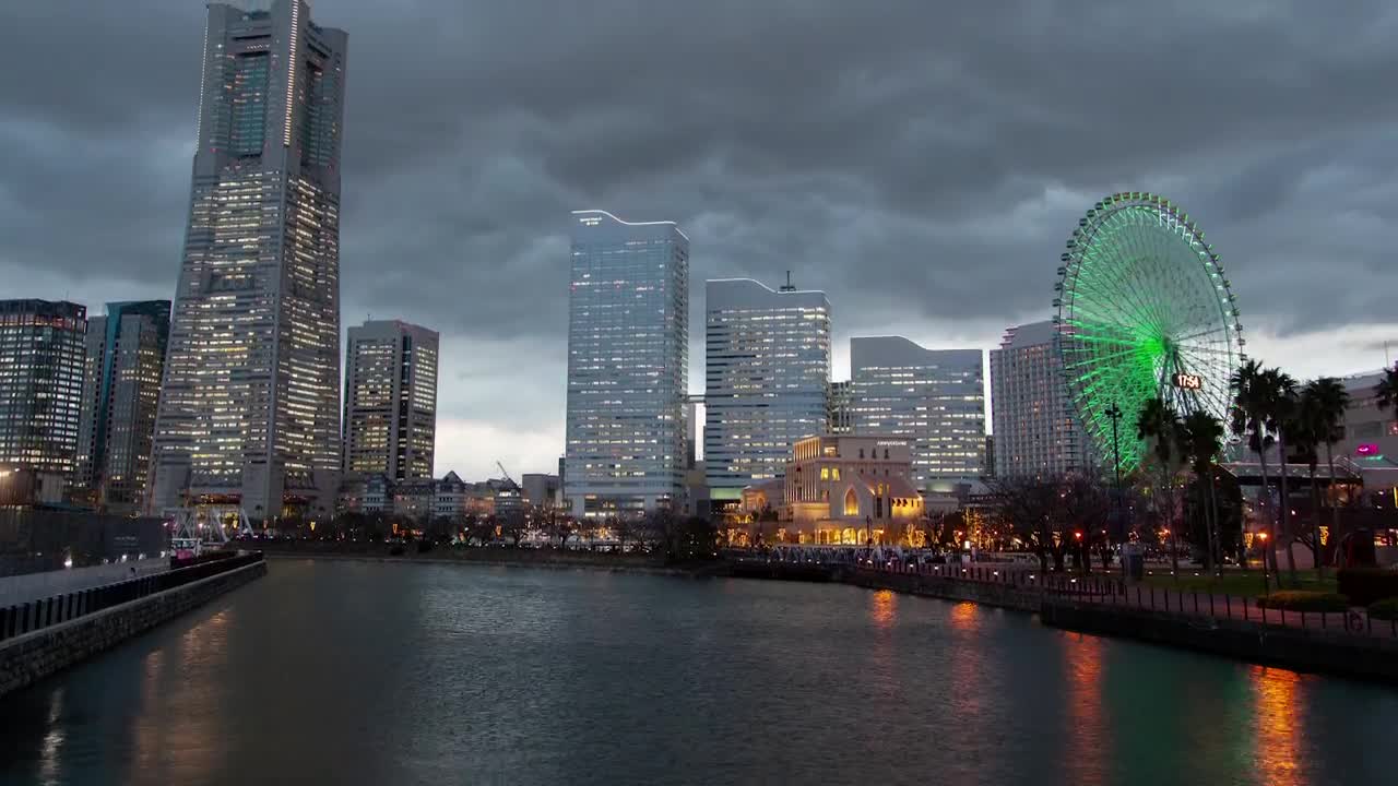 Free Stock Video Yokohama Skyscrapers And A Fair Wheel At Night Live Wallpaper