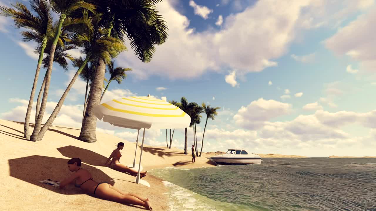 Free Stock Video Women Resting Under Umbrellas On A Beach Live Wallpaper