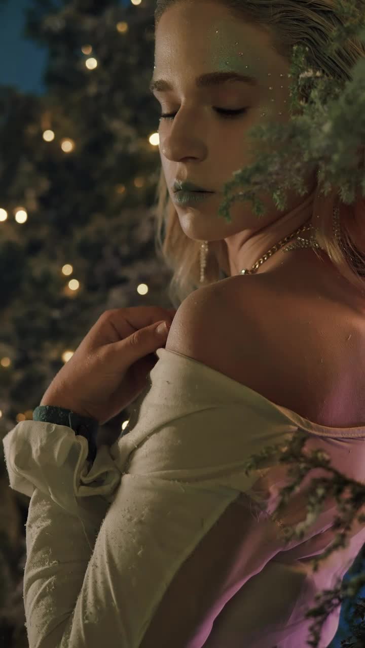 Free Stock Video Woman With Winter Makeup And A White Dress At Christmas Live Wallpaper
