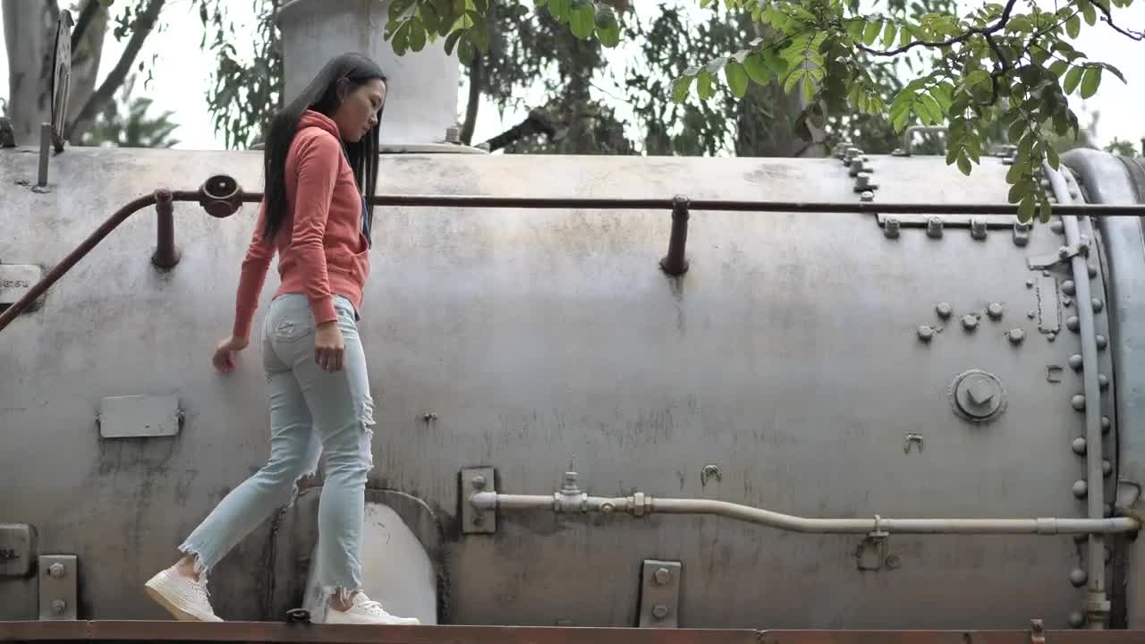 Free Stock Video Woman Walking On An Abandoned Train Live Wallpaper