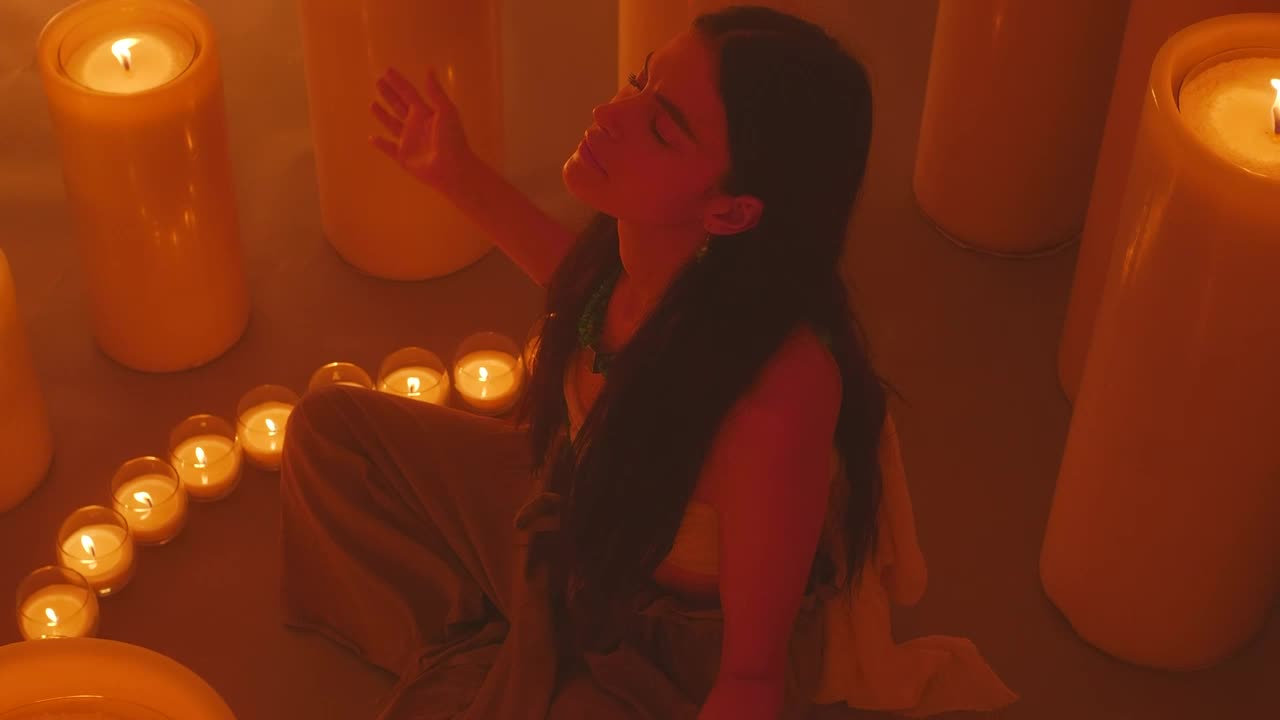 Free Stock Video Woman Meditating Sitting Among Many Candles Live Wallpaper