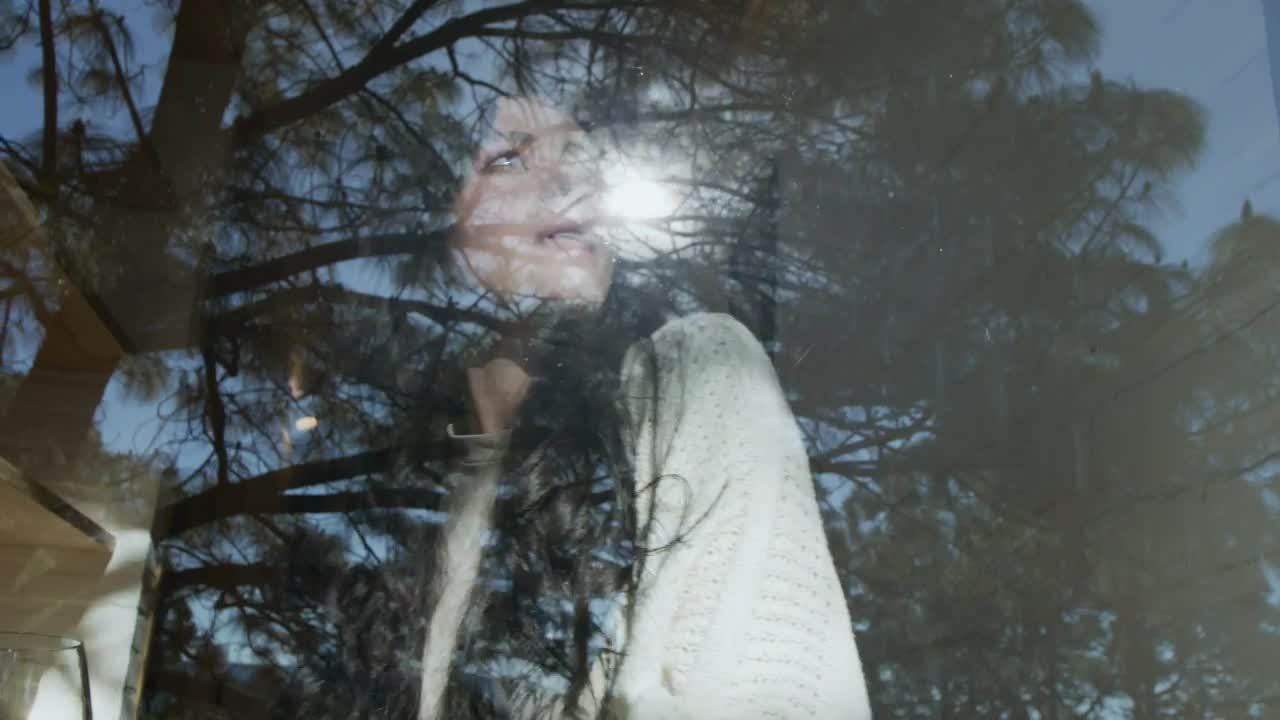 Free Stock Video Woman Looking At Nature Through The Window Live Wallpaper