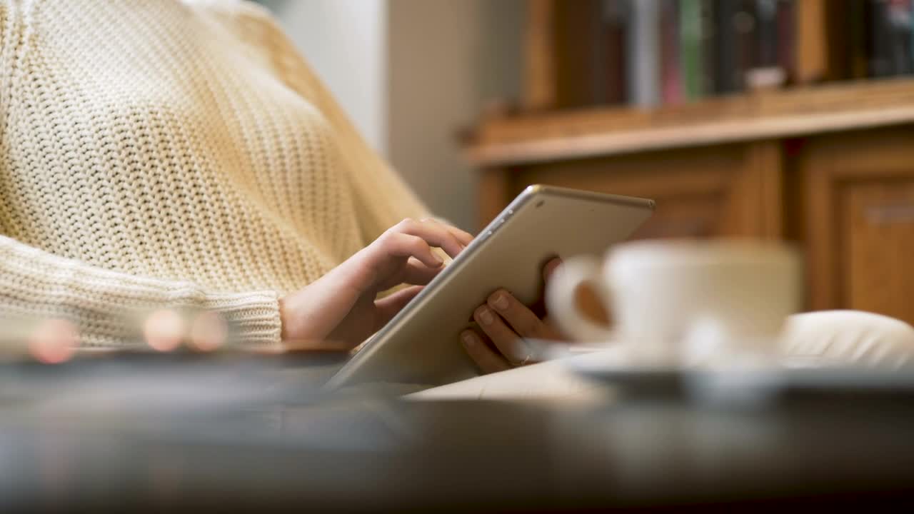 Free Stock Video Woman Holding A Tablet Device At Home Live Wallpaper