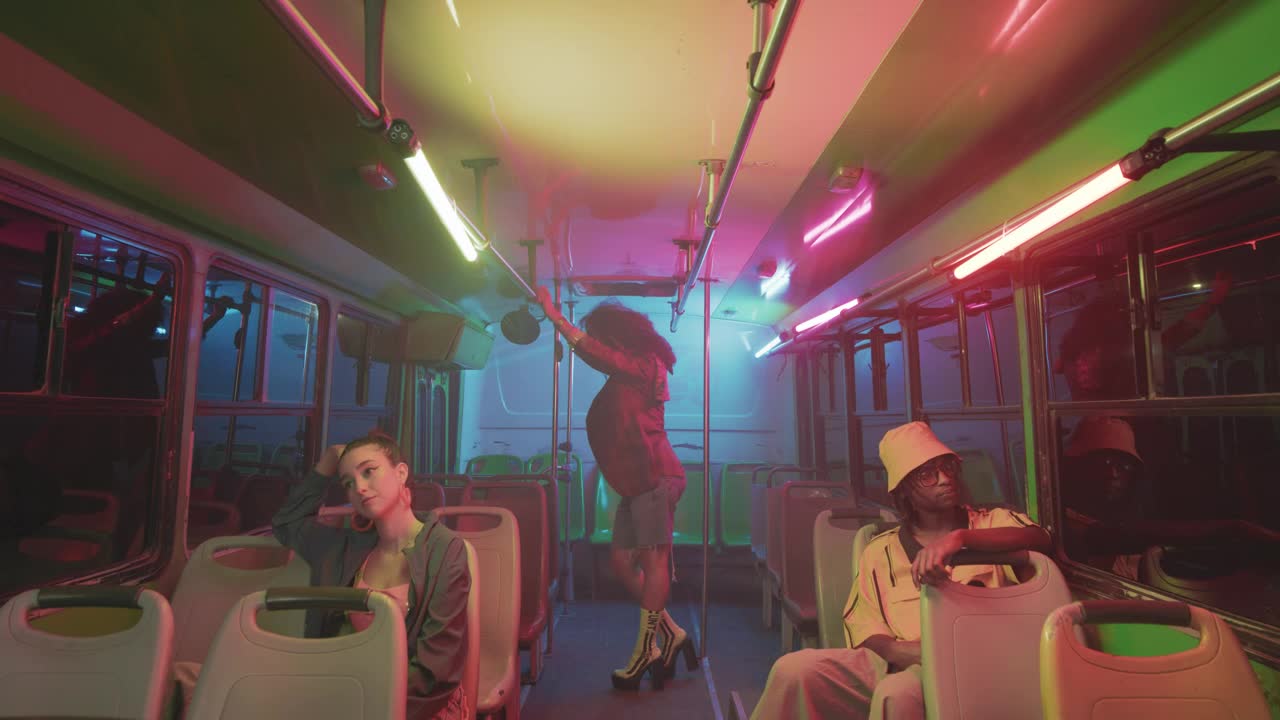 Free Stock Video Woman Dancing On A Bus At Night Live Wallpaper