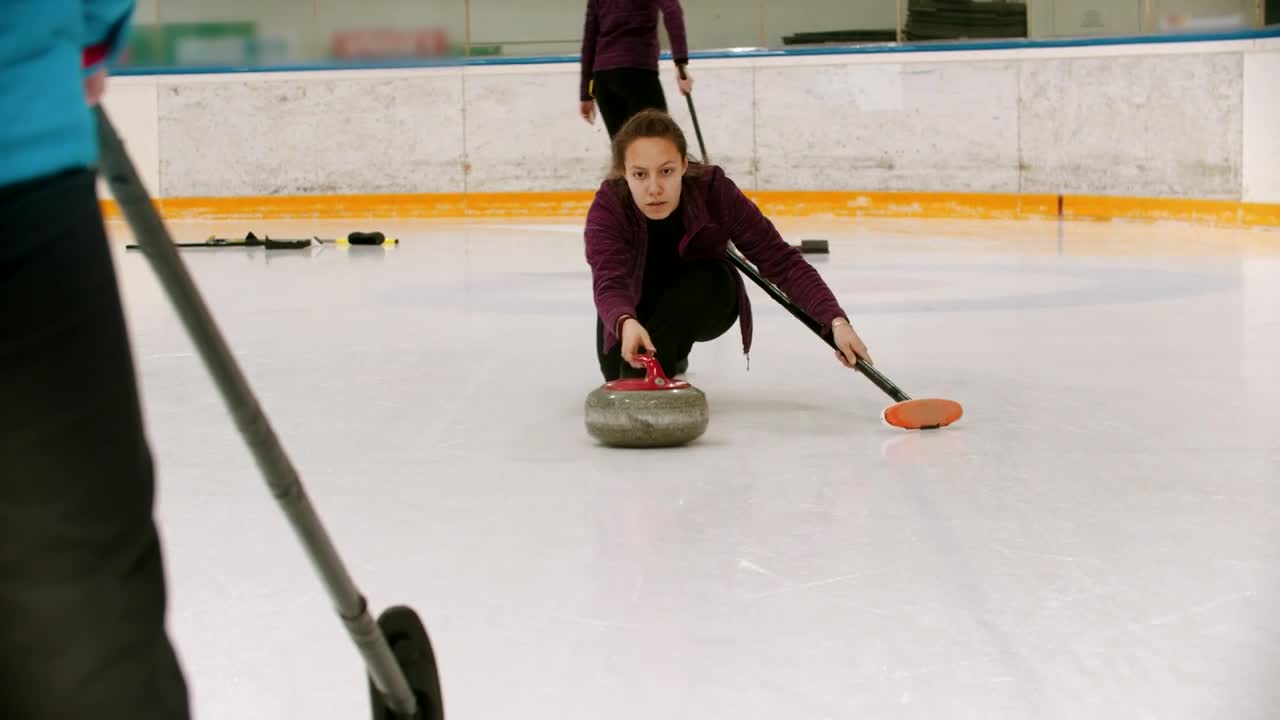 Free Stock Video Woman Curling Player Sliding On Ice Live Wallpaper