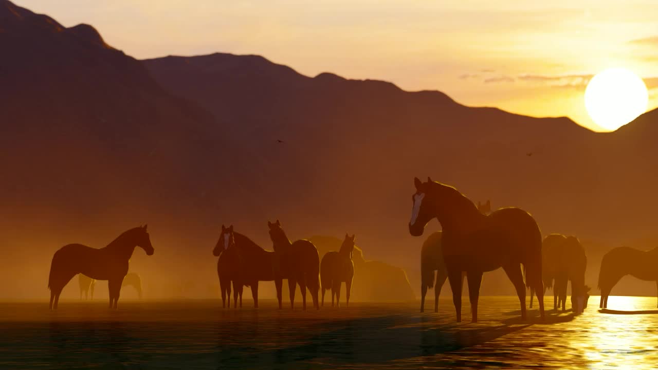 Free Stock Video Wild Horses Drinking Water In A Lake Live Wallpaper