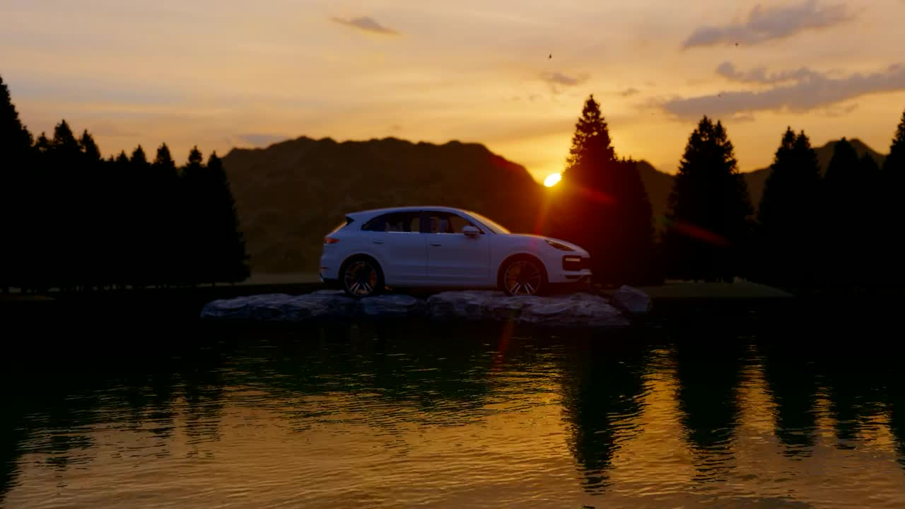 Free Stock Video White Off Road Vehicle In A Forest At Sunset Live Wallpaper