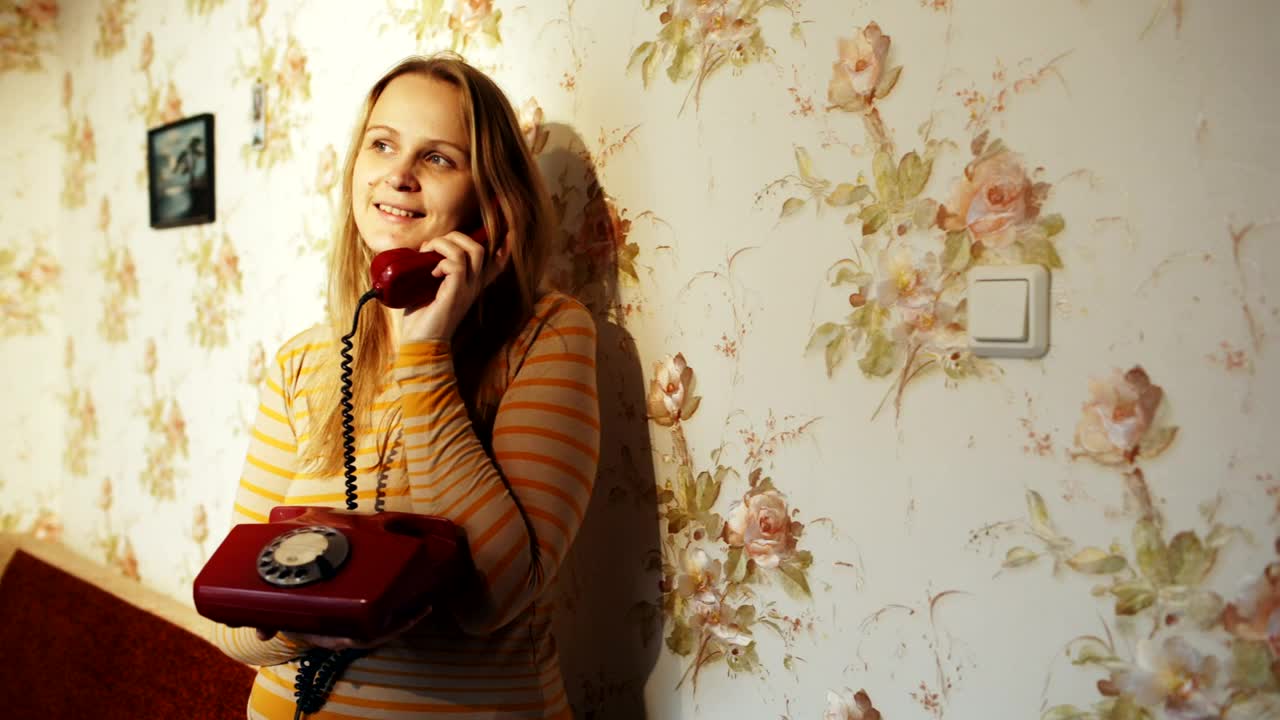   Stock Footage Woman Chatting On An Old Phone Live Wallpaper