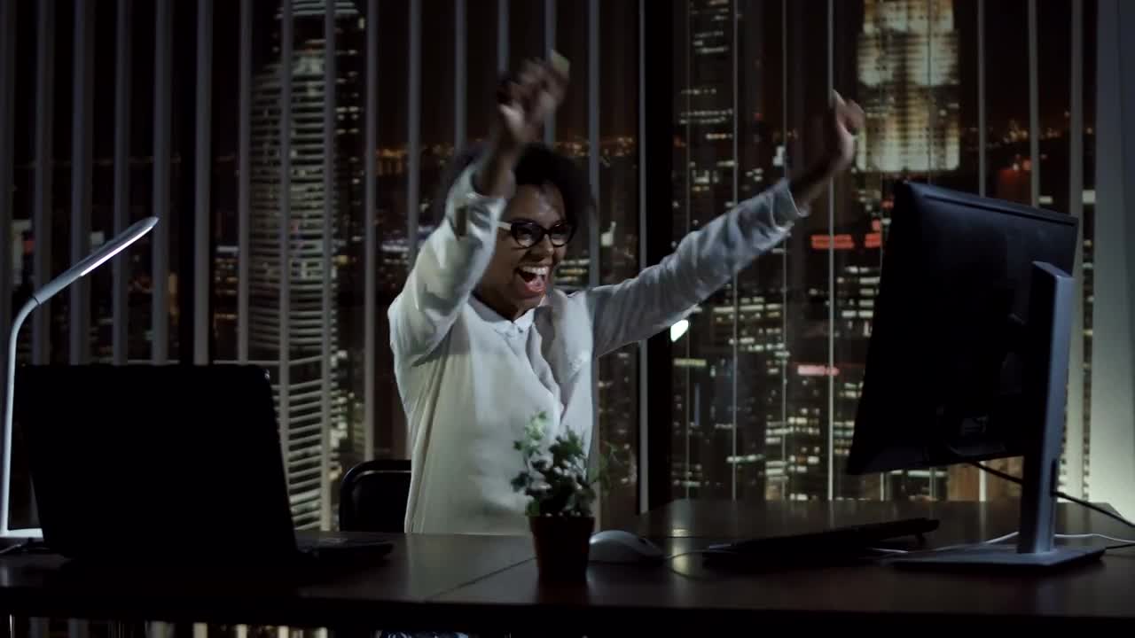  Stock Footage Woman Celebrating In Her Desk Live Wallpaper