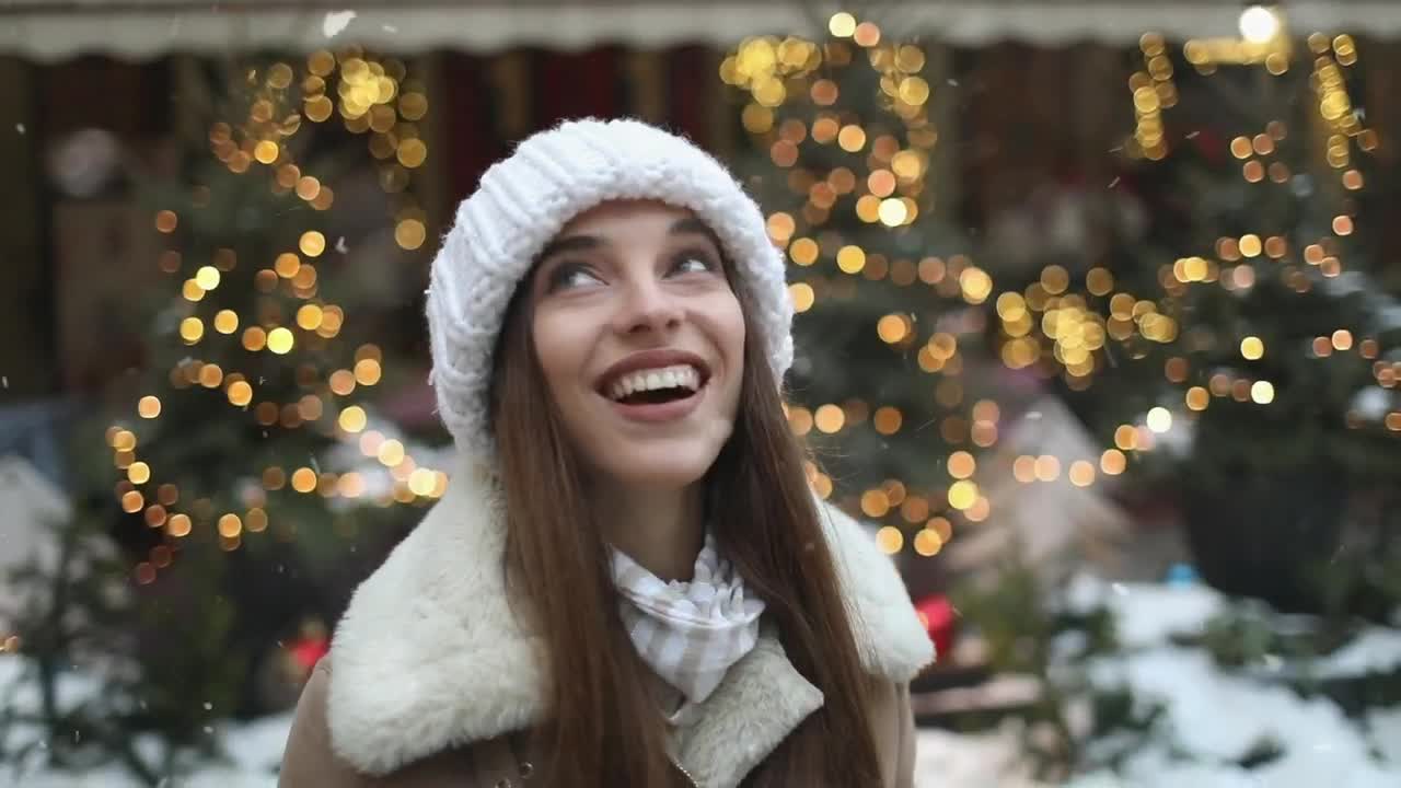   Stock Footage Woman Celebrates Snowfall And Spins In Street Live Wallpaper