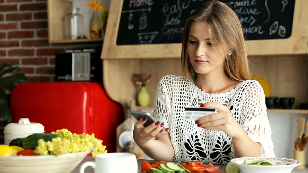   Stock Footage Woman Buying Groceries With Mobile Phone Live Wallpaper