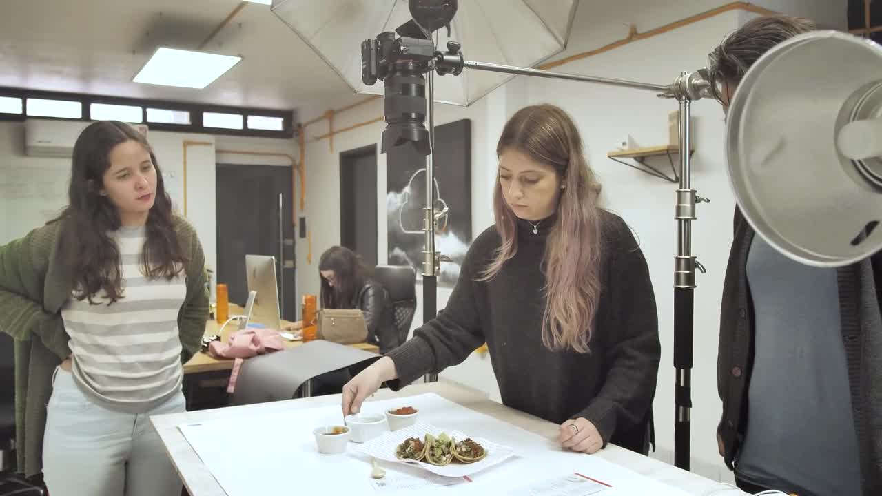   Stock Footage Woman Arranges Food Composition For Photo Live Wallpaper