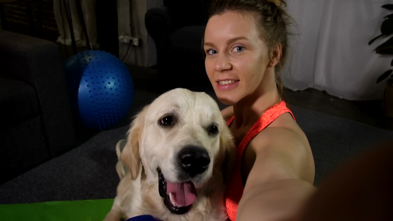   Stock Footage Woman And Her Dog Taking A Selfie Live Wallpaper