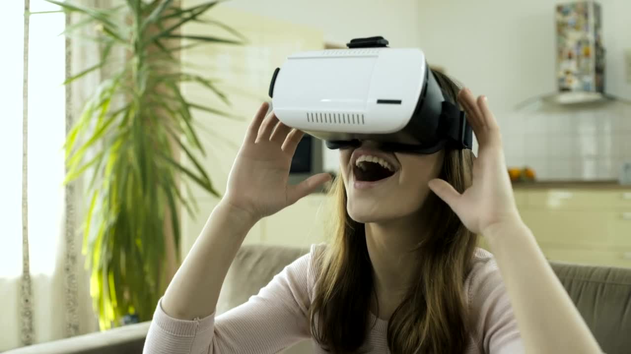   Stock Footage Woman Amazed With Virtual Reality Live Wallpaper