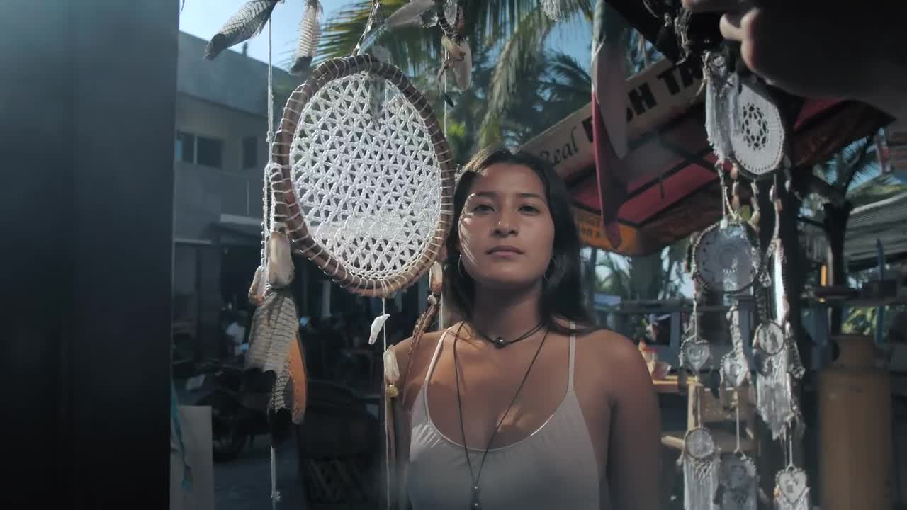   Stock Footage Woman Among Dream Catchers Live Wallpaper