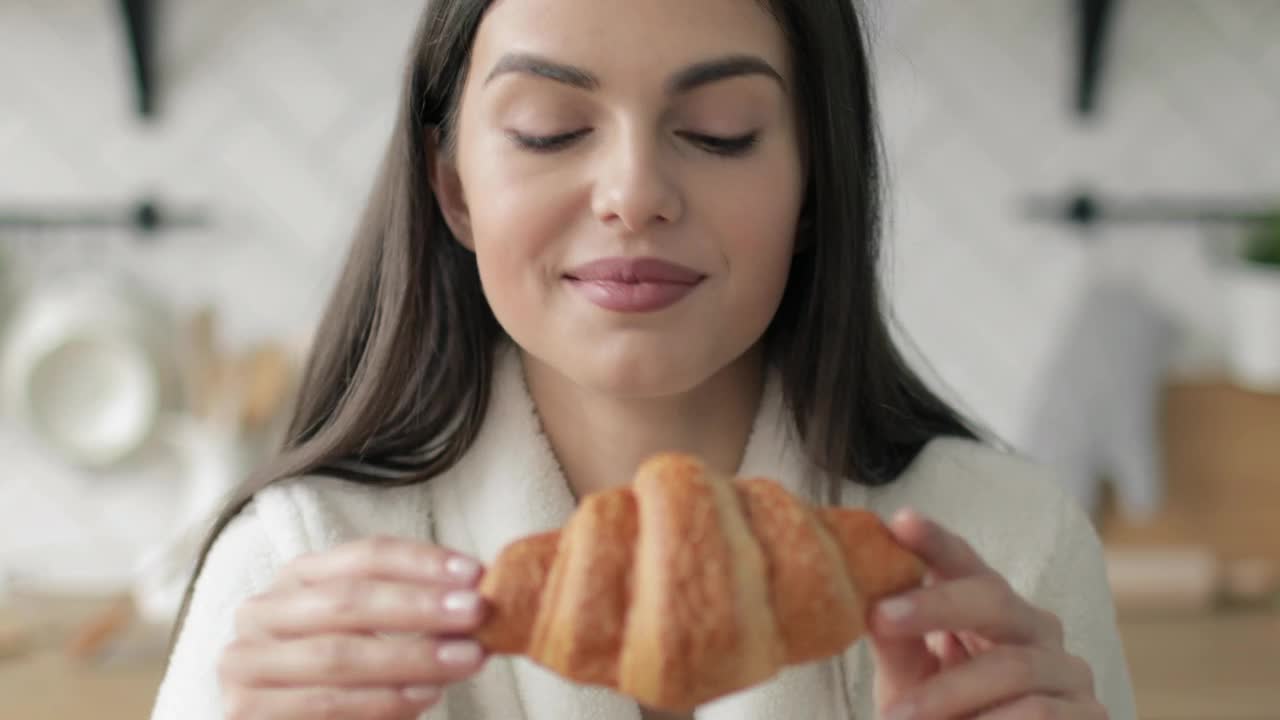   Stock Footage Woman About To Eat Bakery Live Wallpaper