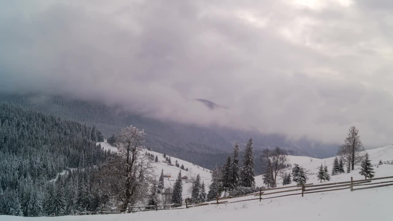   Stock Footage Winter Mountain With Fence And Cloudy Sky Live Wallpaper