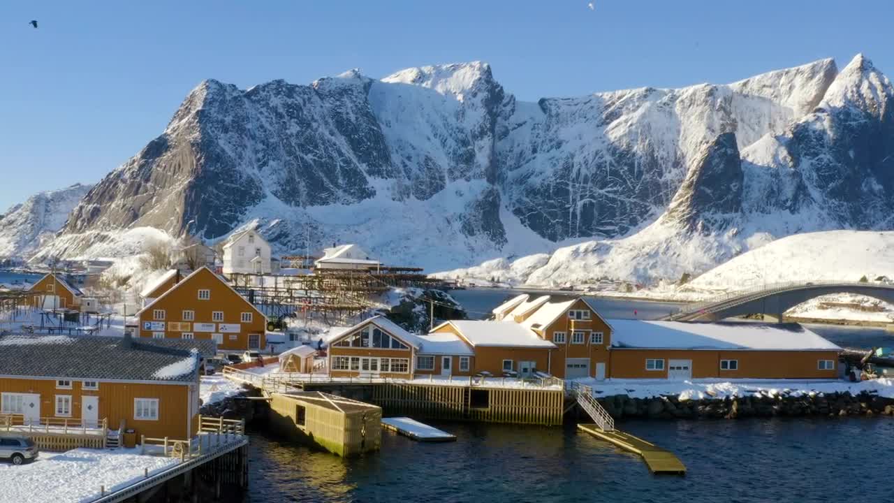   Stock Footage Winter Landscape With A Town By The Sea Live Wallpaper