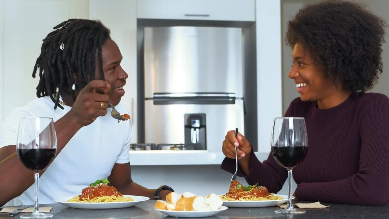   Stock Footage Wedding Couple At A Meal With Spaghetti And Wine In Live Wallpaper