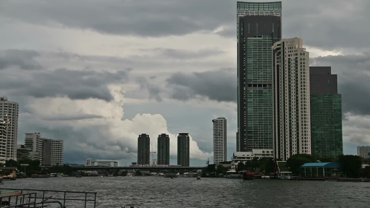   Stock Footage Waterway In A City With Skyscrapers Live Wallpaper