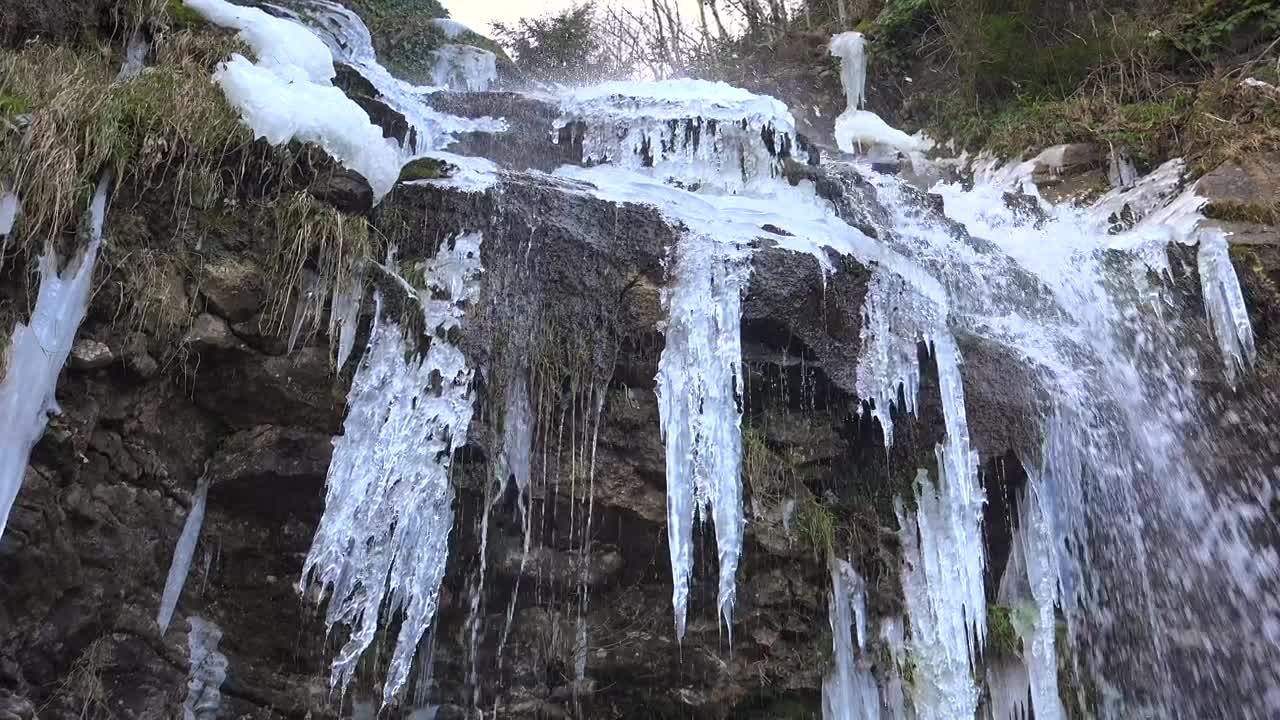  Stock Footage Waterfall On Rock With Icicles Live Wallpaper