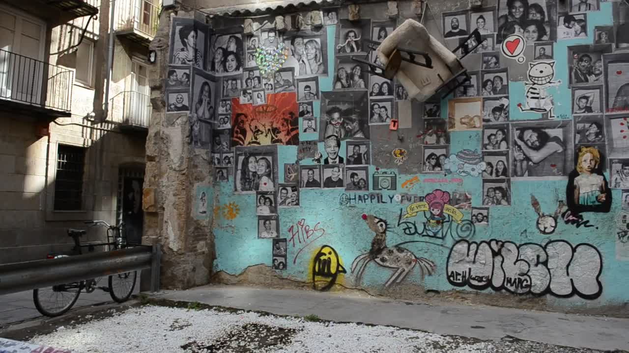   Stock Footage Wall With Portraits And Graffiti Live Wallpaper
