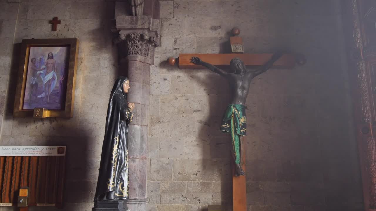   Stock Footage Wall Of A Church In The Dark With Sacred Art Live Wallpaper