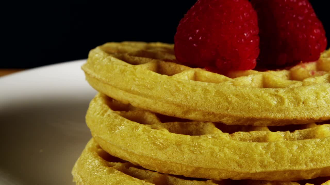   Stock Footage Waffles With Syrup And Berries Live Wallpaper