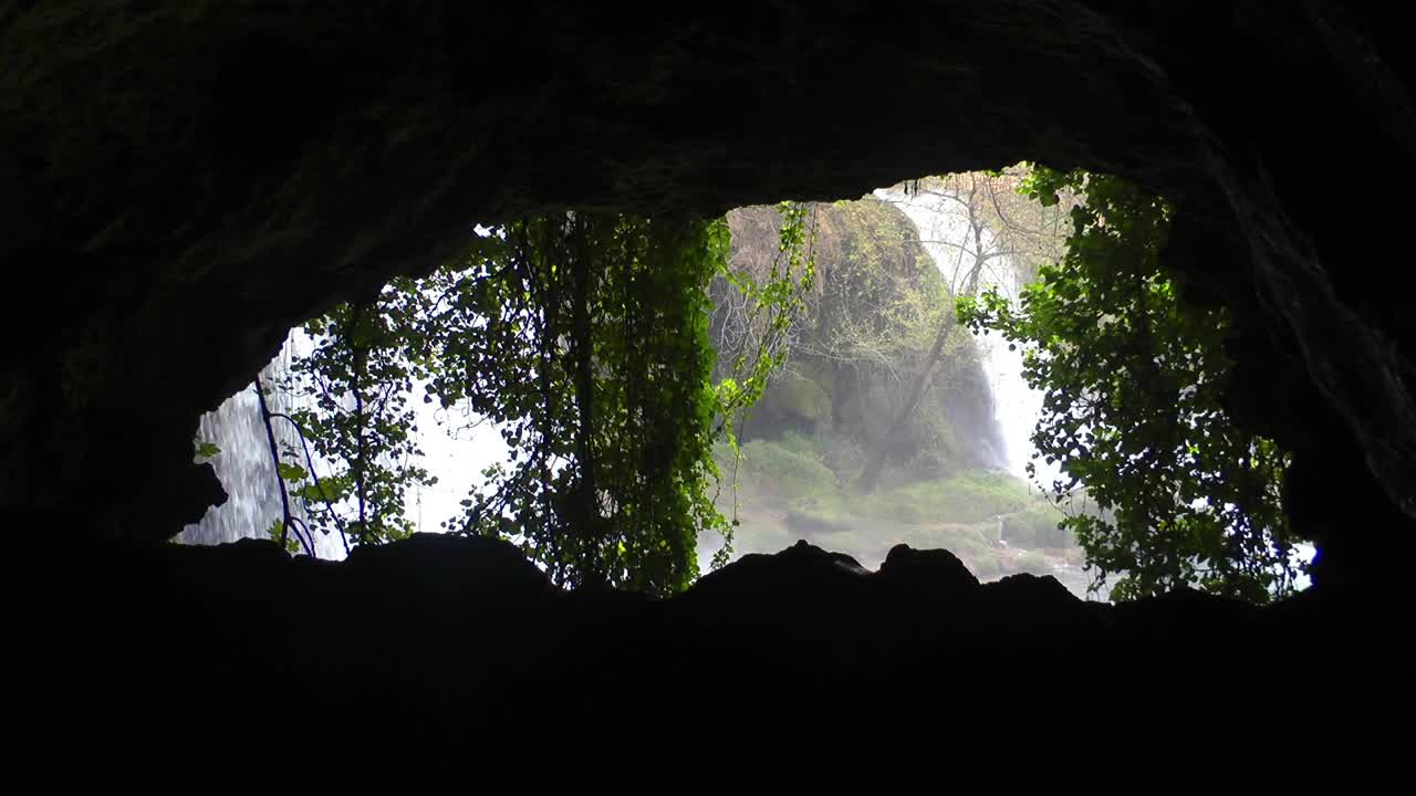   Stock Footage View Of A Waterfall From A Cave Live Wallpaper