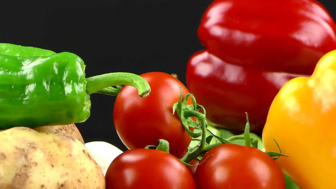   Stock Footage Vegetables On Black Background Spinning Close Up Live Wallpaper