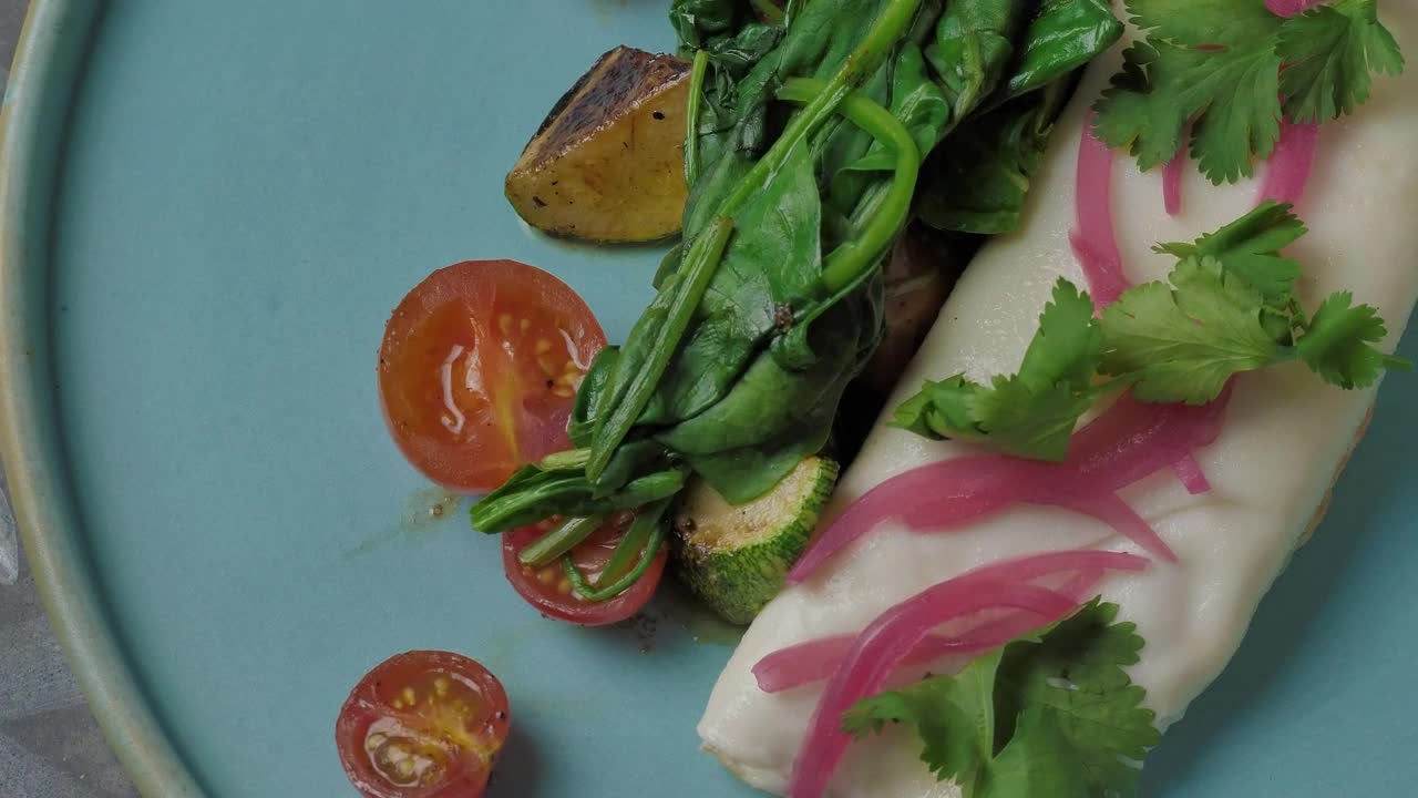   Stock Footage Vegan Looking Crepe Being Cut By Cutlery Live Wallpaper