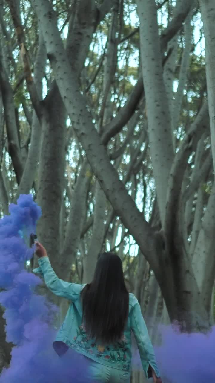   Stock Footage Urban Woman With A Smoke Bomb At A Forest Live Wallpaper