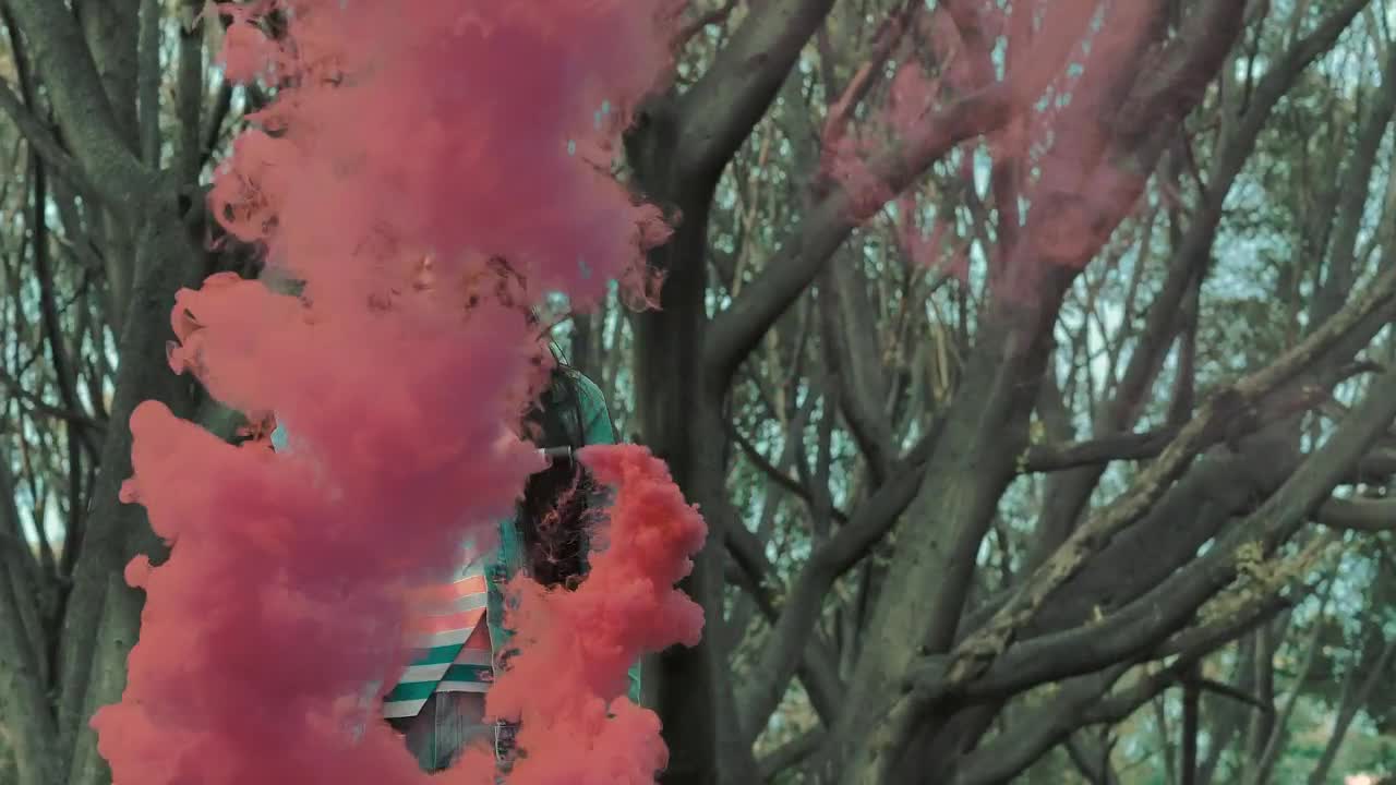   Stock Footage Urban Trendy Woman Holding A Smoke Bomb Live Wallpaper