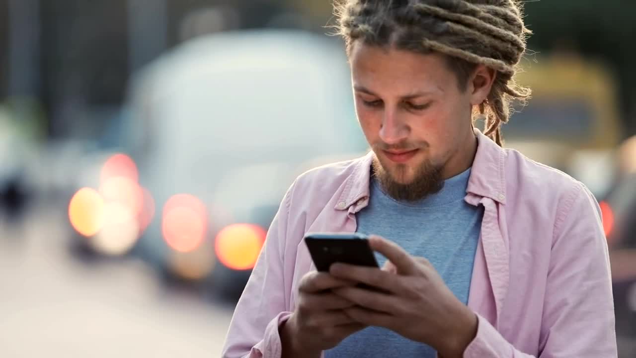   Stock Footage Urban Man Smiles At Social Media App In Street Live Wallpaper