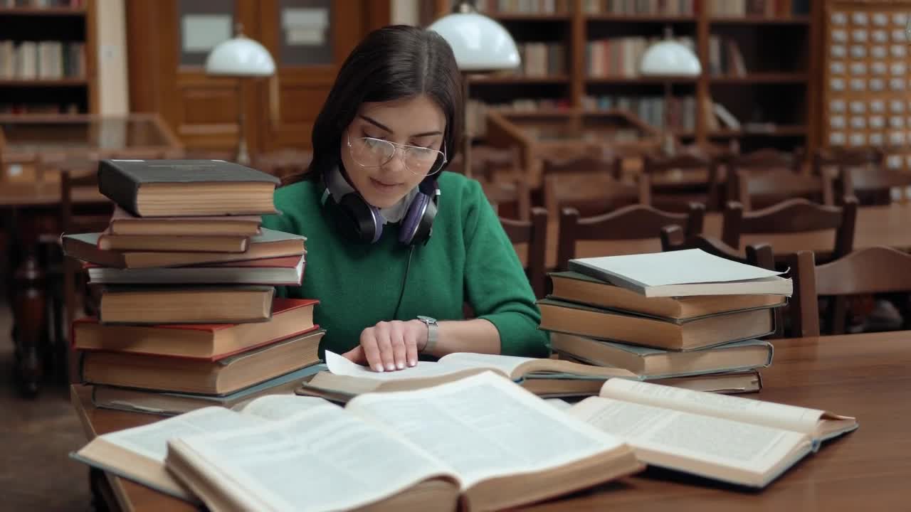   Stock Footage University Student Researching With Books In Library Live Wallpaper