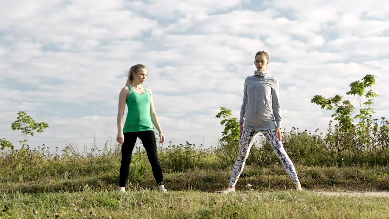   Stock Footage Two Girls Doing Yoga In A Field Live Wallpaper