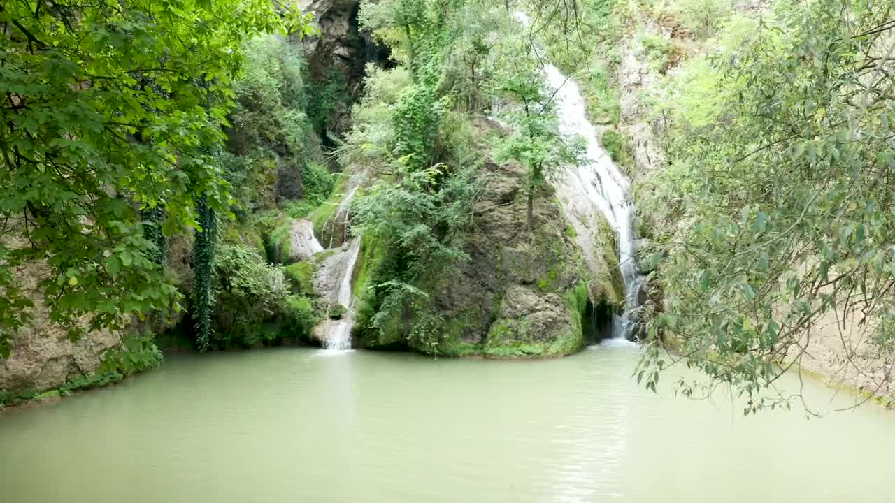   Stock Footage Twin Waterfalls In A Mountain Valley Live Wallpaper