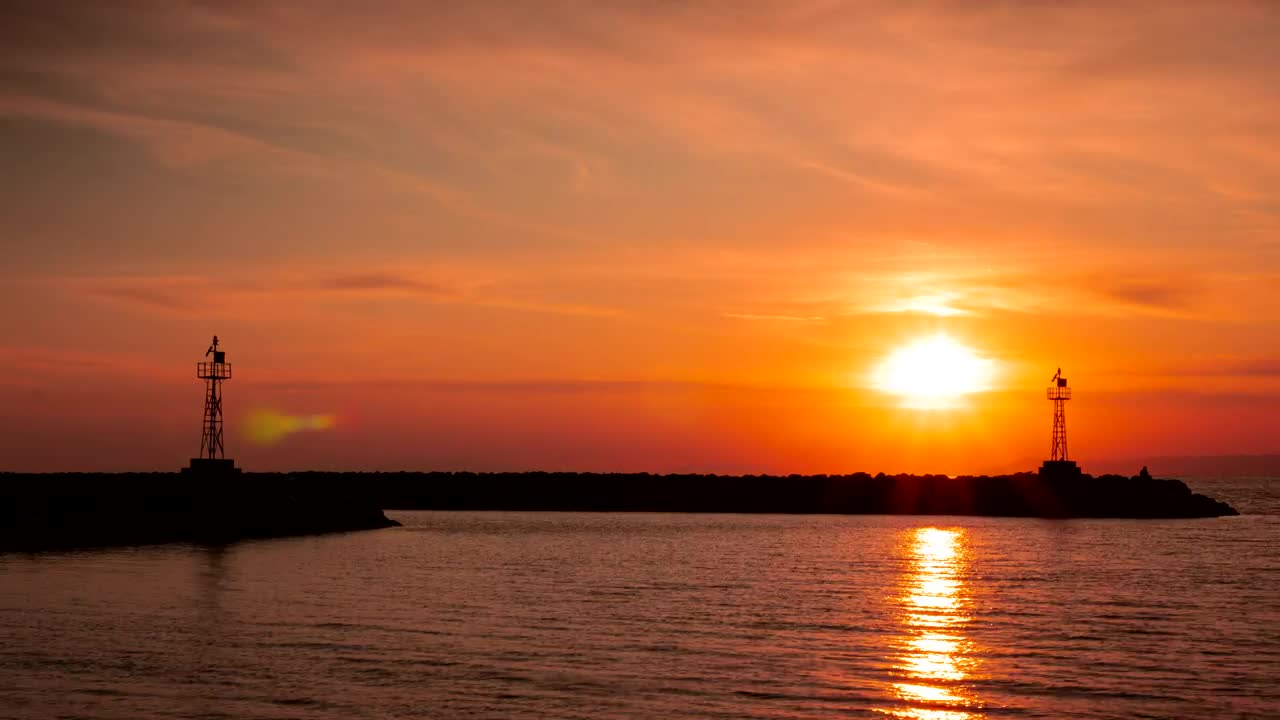   Stock Footage Twin Lighthouses At Sunset Live Wallpaper