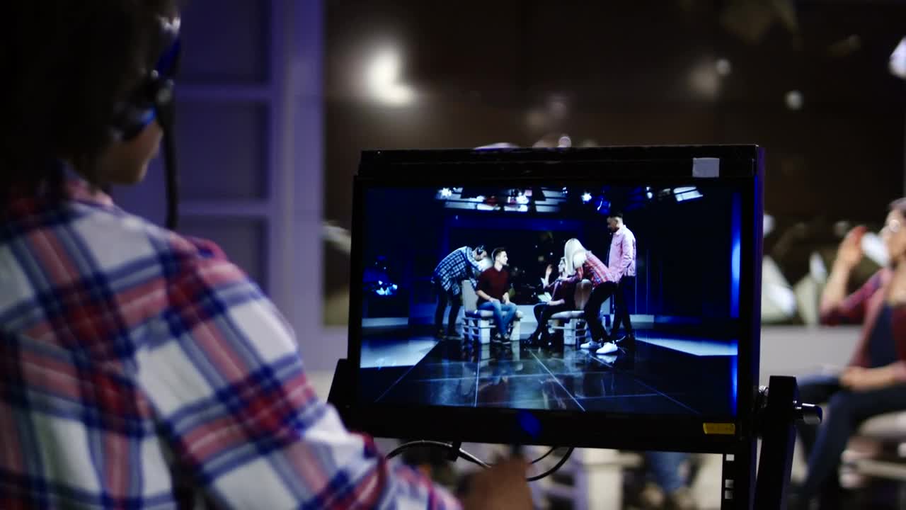   Stock Footage Tv Stage Director Watch It The Recording The Screen Live Wallpaper
