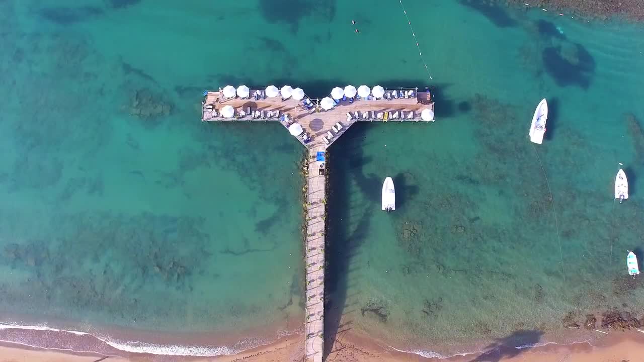   Stock Footage Tropical Pier With Umbrellas And Boats Live Wallpaper