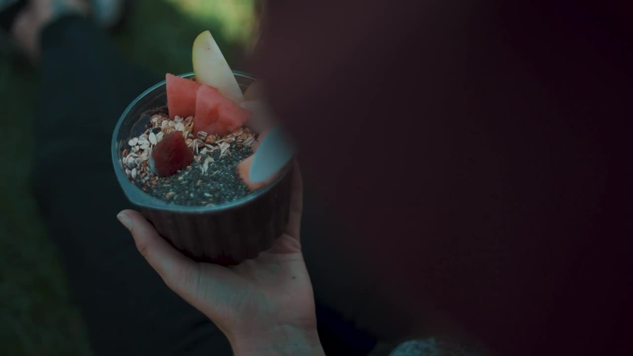 Stock Footage Woman Eating Healthy Dessert Live Wallpaper Free