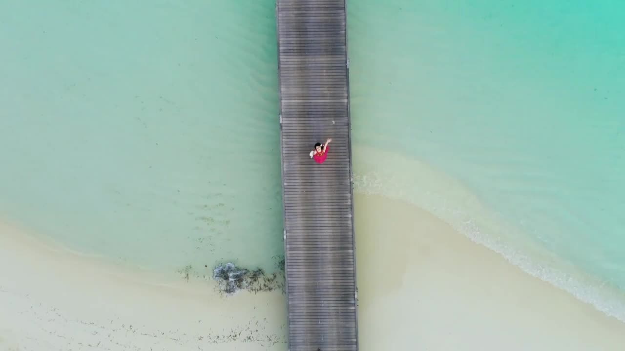 Stock Footage Woman Waving From A Pier At The Beach Live Wallpaper Free