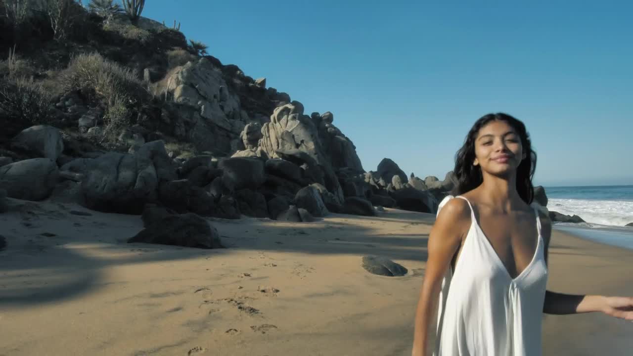 Stock Footage Woman Running Happily On The Beach Live Wallpaper Free