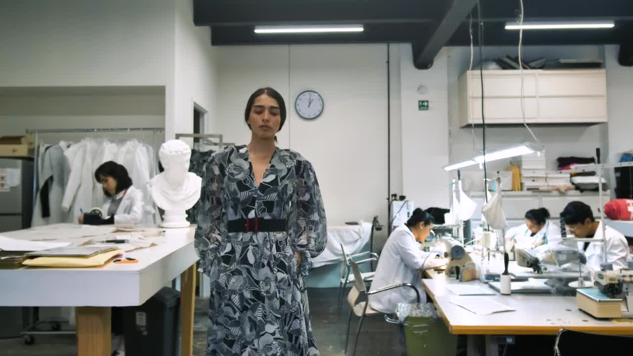 Stock Footage Woman Modelling Dress In A Studio Live Wallpaper Free