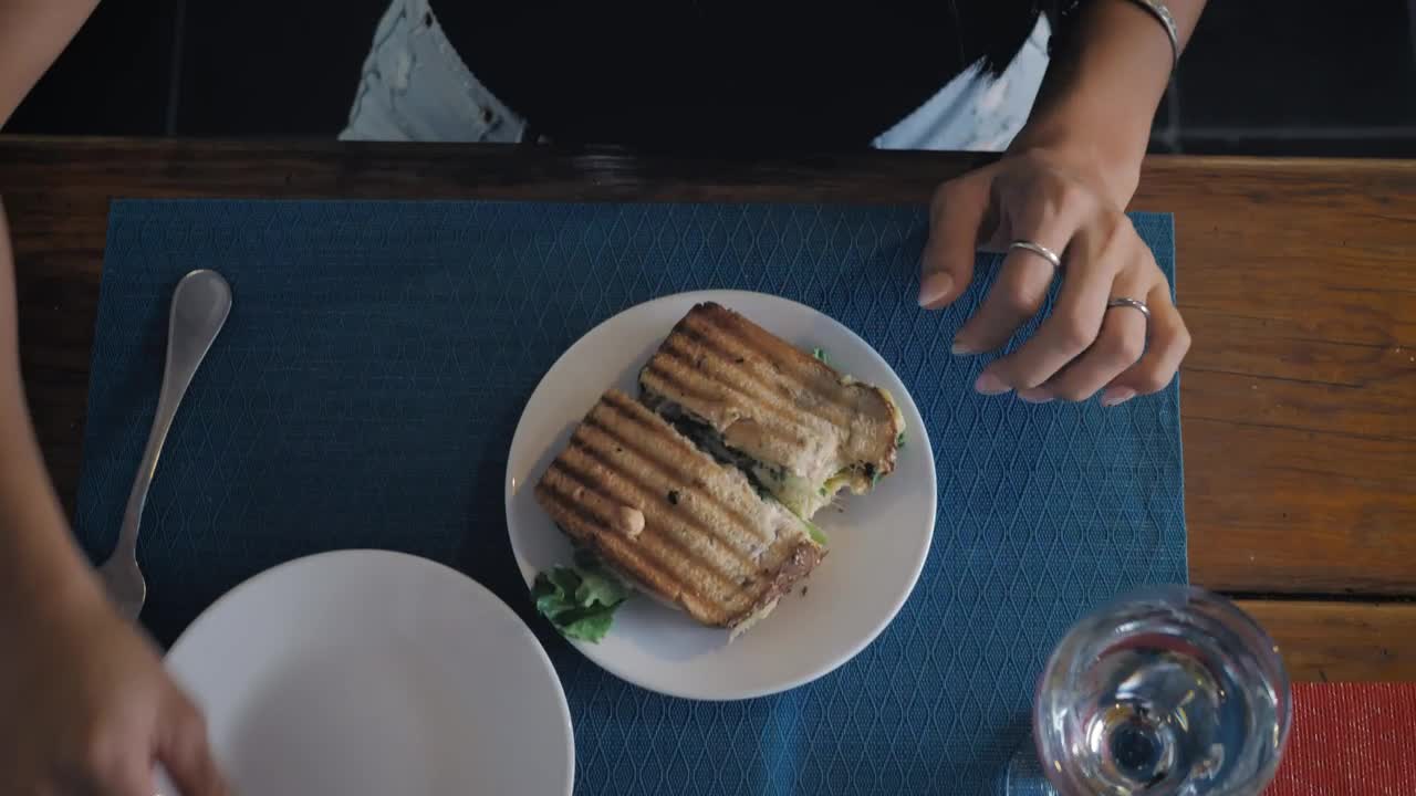 Stock Footage Woman Eating Salad And Sandwich Live Wallpaper Free