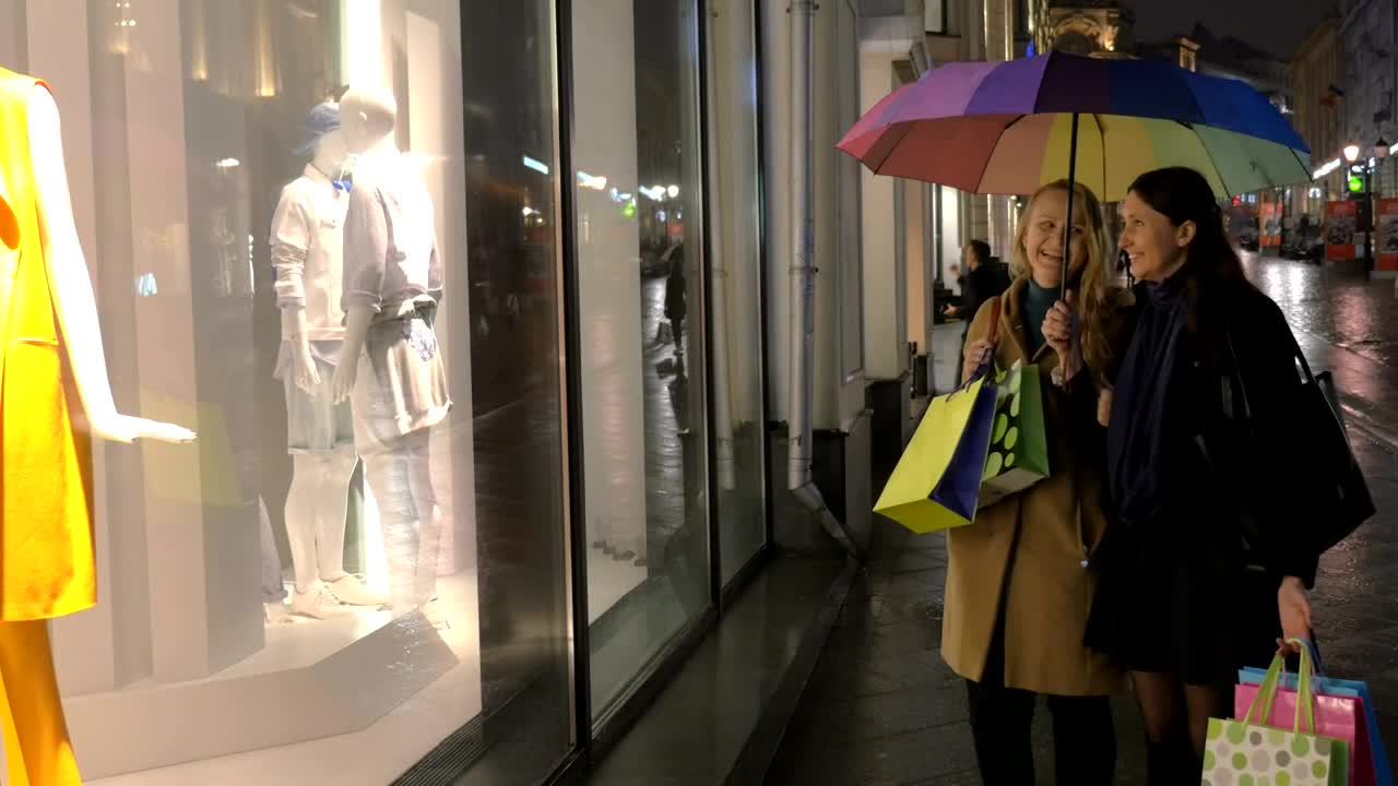 Stock Footage Women Window Shopping At Night Live Wallpaper Free