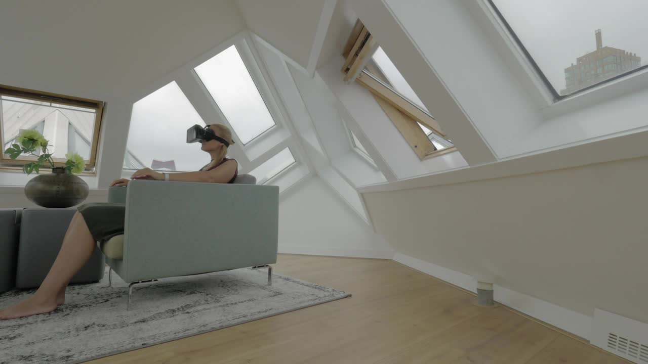 Stock Footage Woman In A Modern Apartment Exploring Vr Live Wallpaper Free
