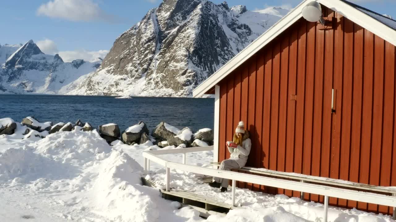 Stock Footage Woman Enjoying The Cold Weather Outside The House Live Wallpaper Free