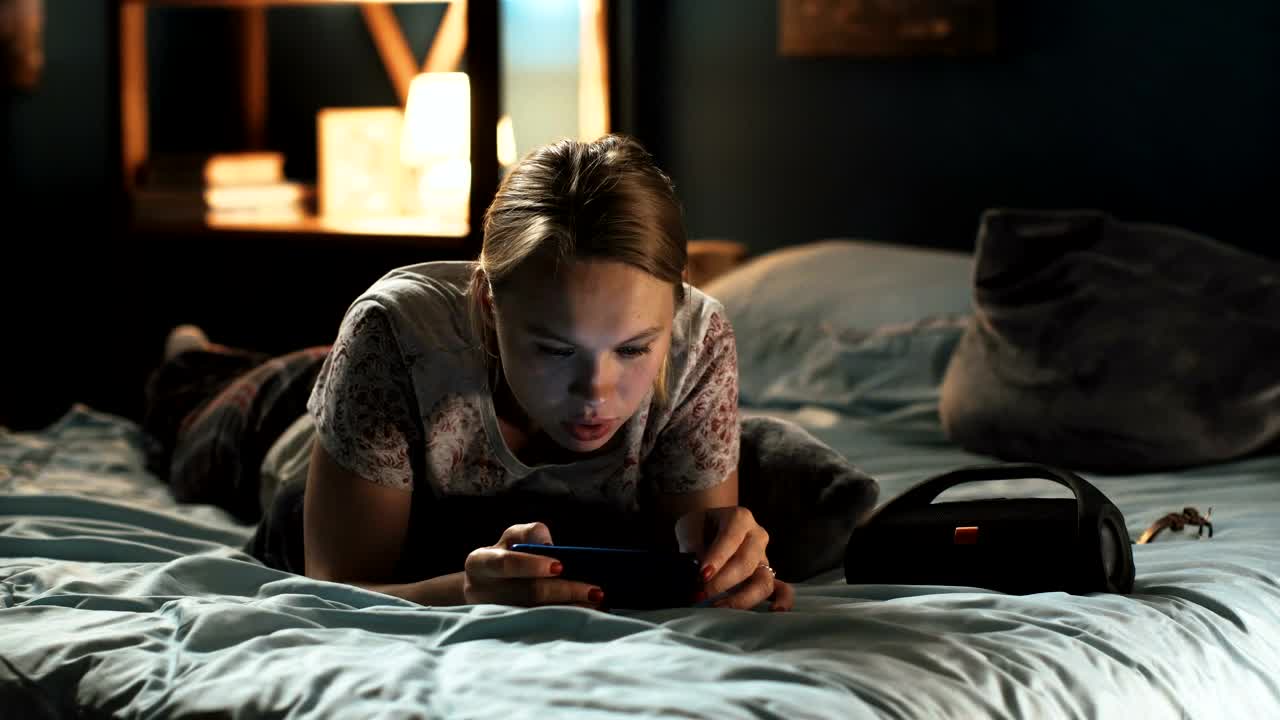 Stock Footage Woman Using Phone On The Bed Late At Night Live Wallpaper Free