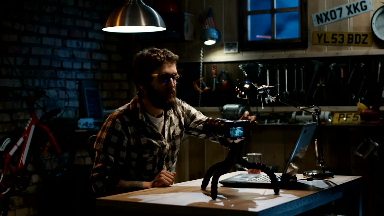 Stock Footage Young Man Recording A Video In The Garage Live Wallpaper Free